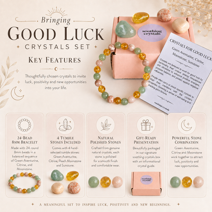 Bringing GOOD LUCK Crystal Kit, Gemstone Tumble Kit, Good Luck Crystal Gift Set  DestGlow