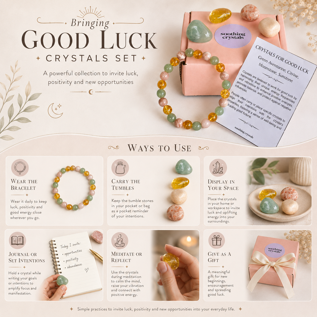 Bringing GOOD LUCK Crystal Kit, Gemstone Tumble Kit, Good Luck Crystal Gift Set  DestGlow