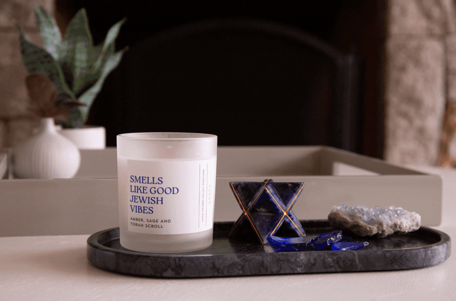 Smells Like Good Jewish Vibes - Amber, Sage &amp; Torah Scroll Scented Candle by Adara Rituals