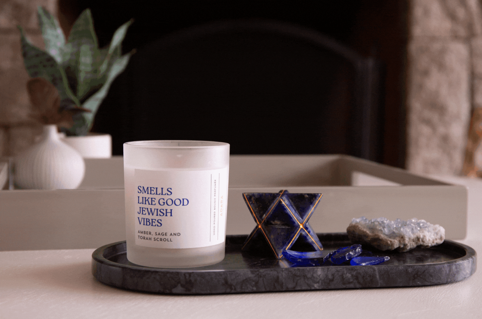 Smells Like Good Jewish Vibes - Amber, Sage &amp; Torah Scroll Scented Candle by Adara Rituals