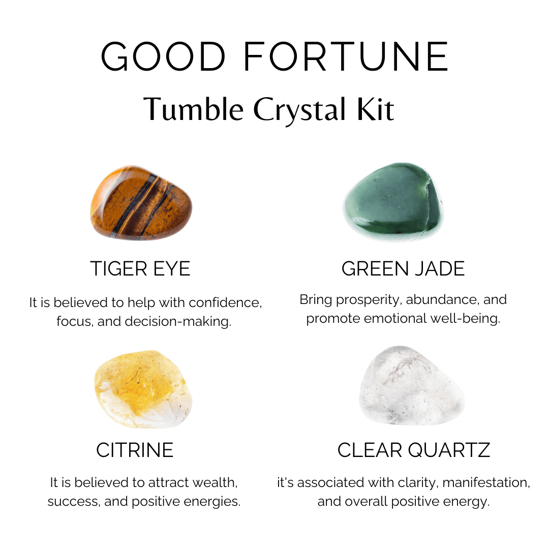 Harbouring GOOD FORTUNE Crystal Kit, Gemstone Tumble Kit, Good fortune Crystal Gift Set  DestGlow