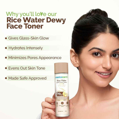 Mamaearth Rice Water Dewy Face Toner with 96% Pure Rice Water Extract &amp; 4% Niacinamide for Glass Skin