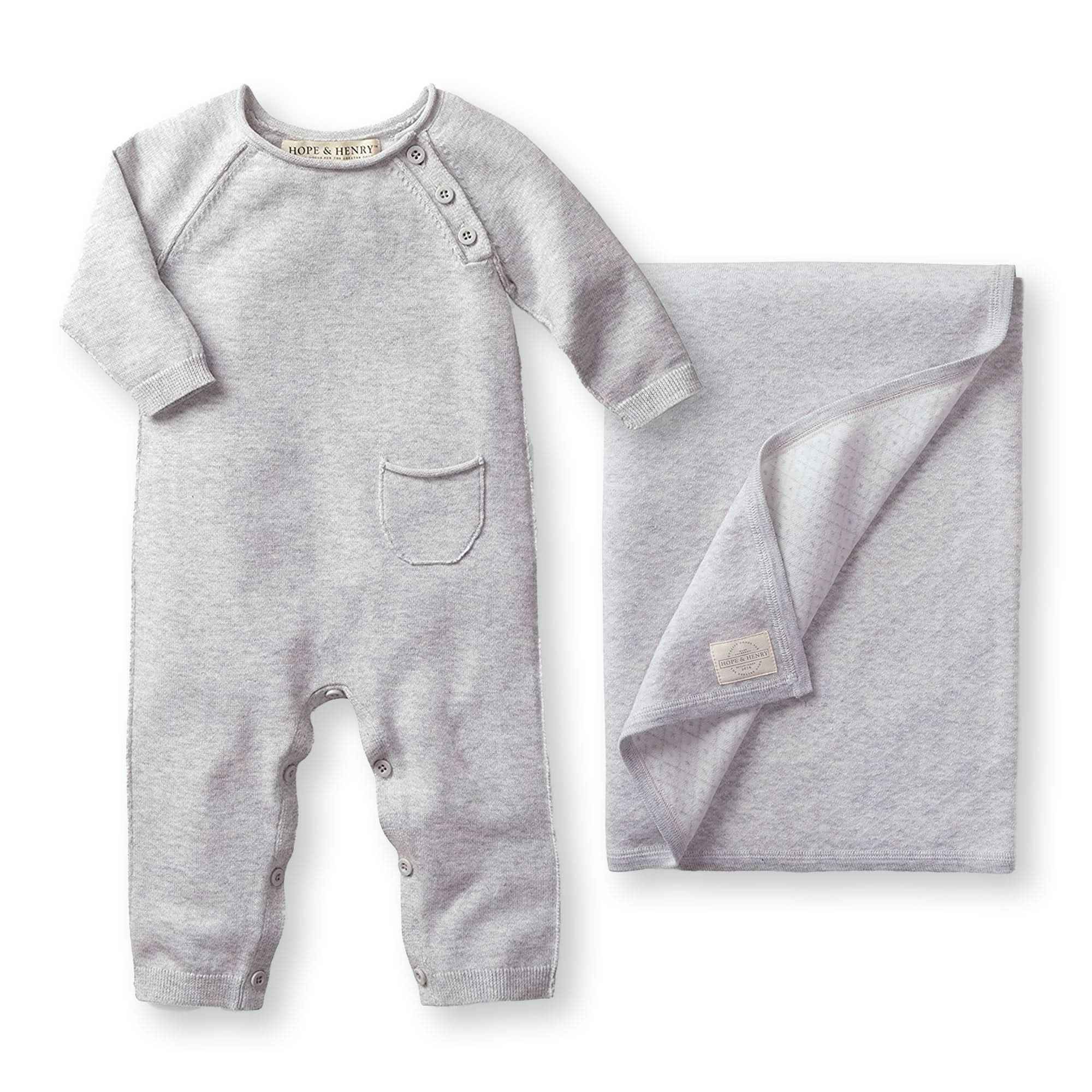 Raglan Sweater Romper &amp; Jacquard Blanket Gift Set