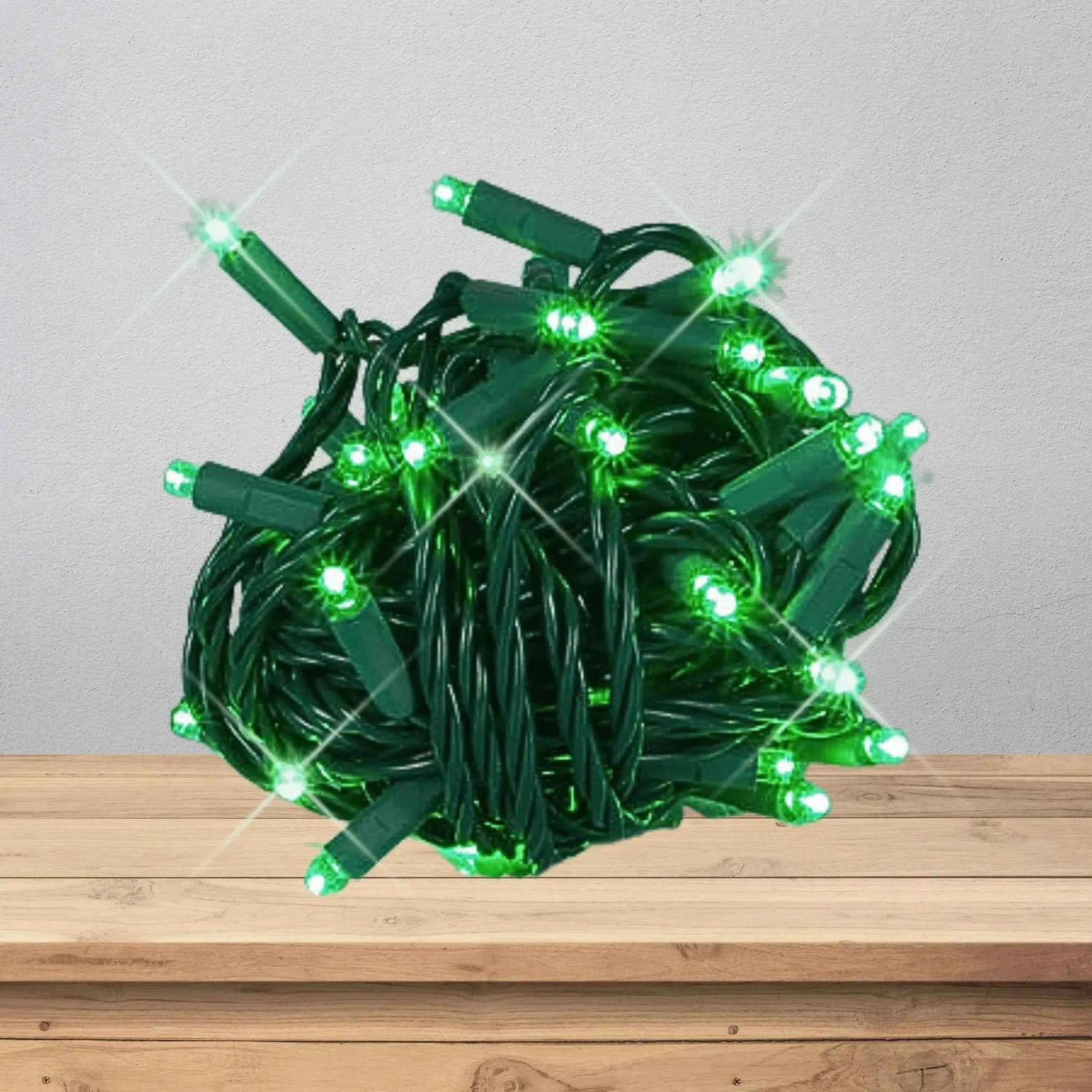 LED Mini Lights 5MM Green Twinkle Green Wire 6" Spacing