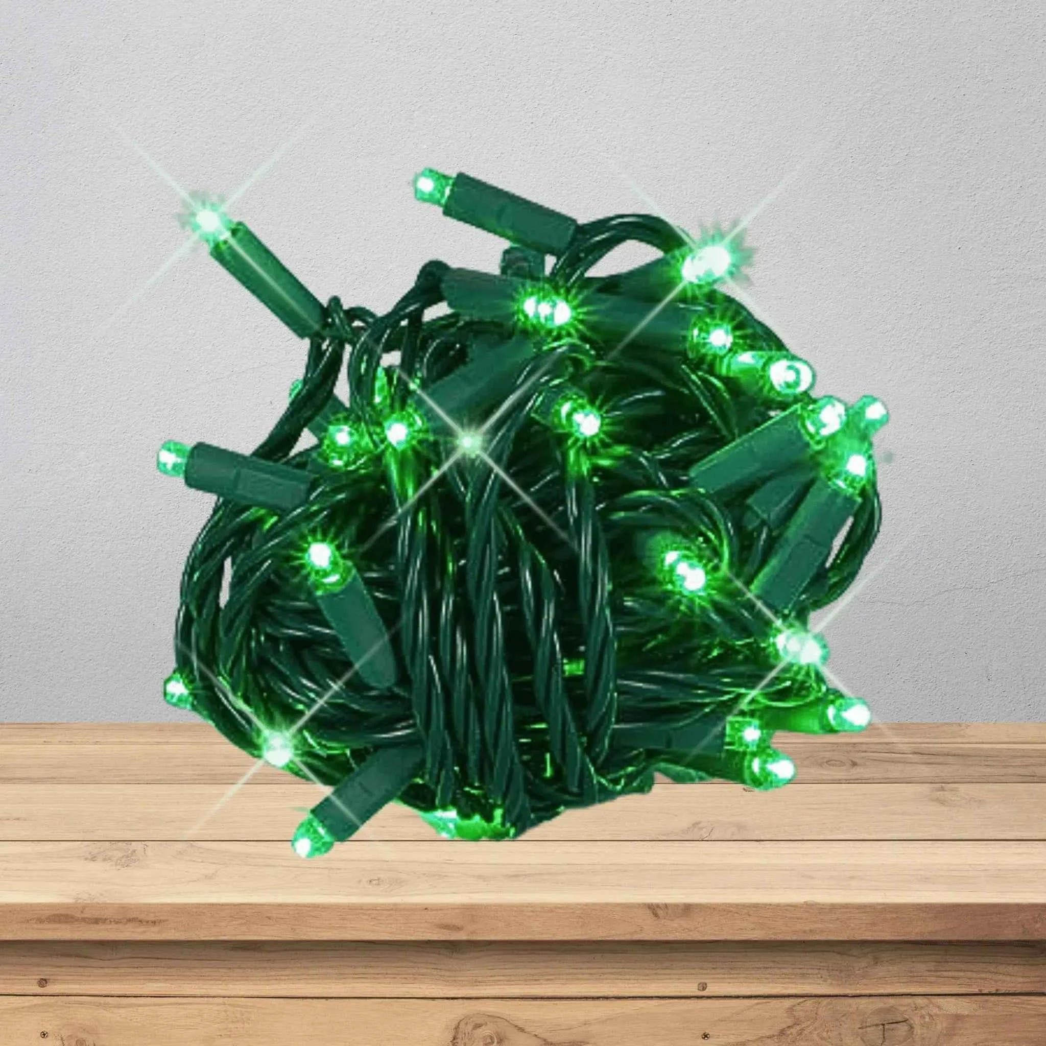 LED Mini Lights 5MM Green Twinkle Green Wire 6" Spacing
