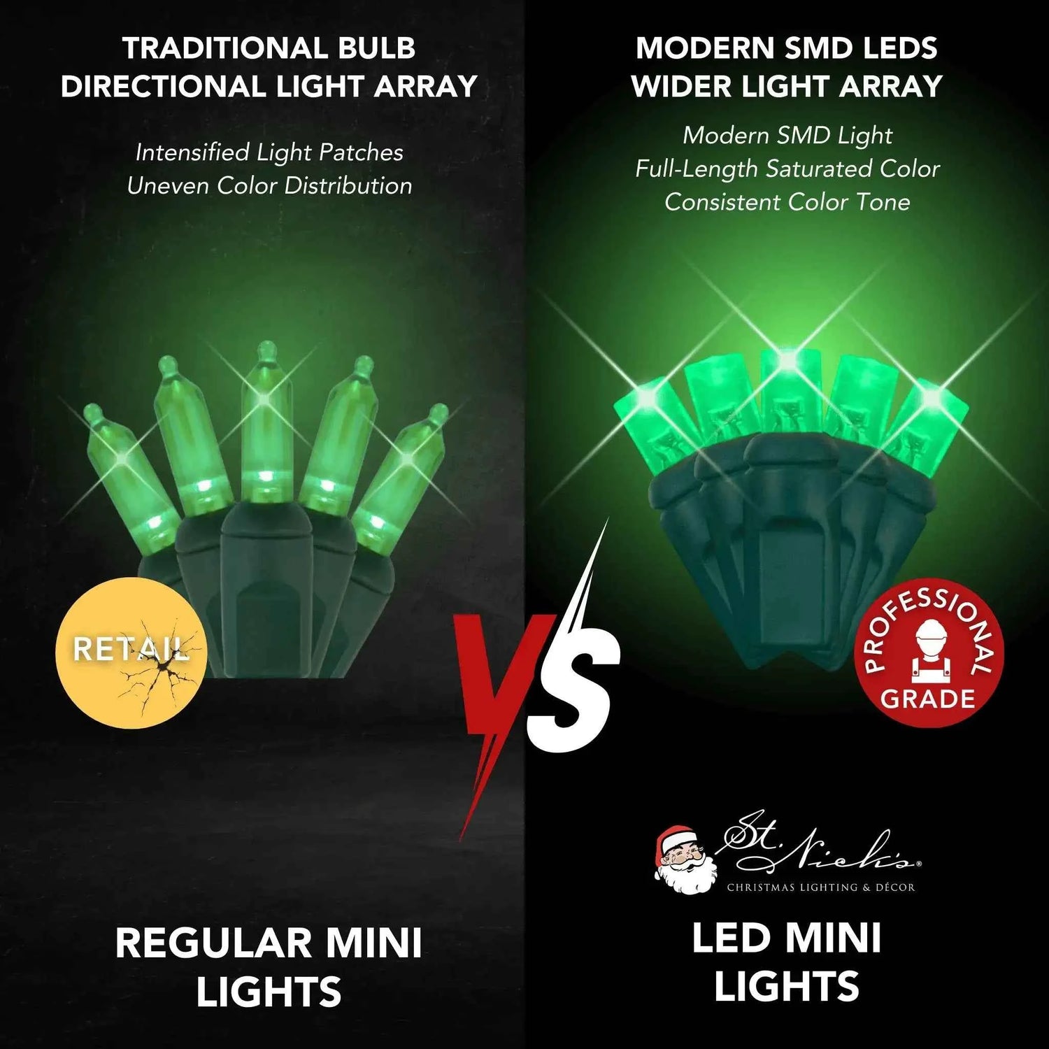 LED Mini Lights 5MM Green Twinkle Green Wire 6" Spacing