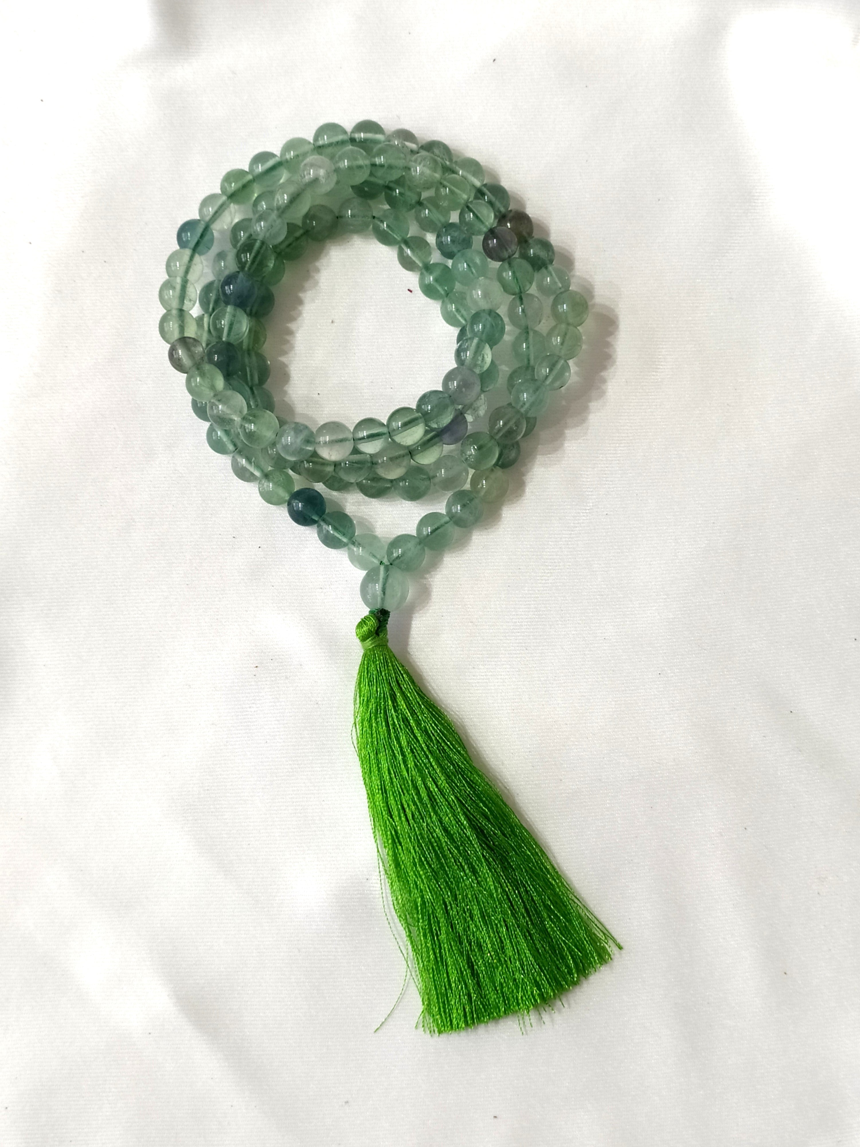 Green Fluorite Gemstone Mala, 108 Prayer Bead Mala.  DestGlow