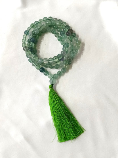 Green Fluorite Gemstone Mala, 108 Prayer Bead Mala.  DestGlow