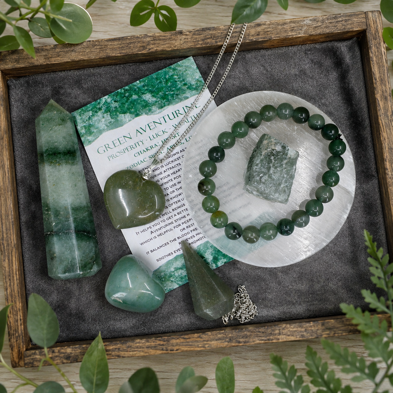 Green Aventurine Crystal Gift Set For Emotional Support and Protection, Real Polished Gemstones.  DestGlow