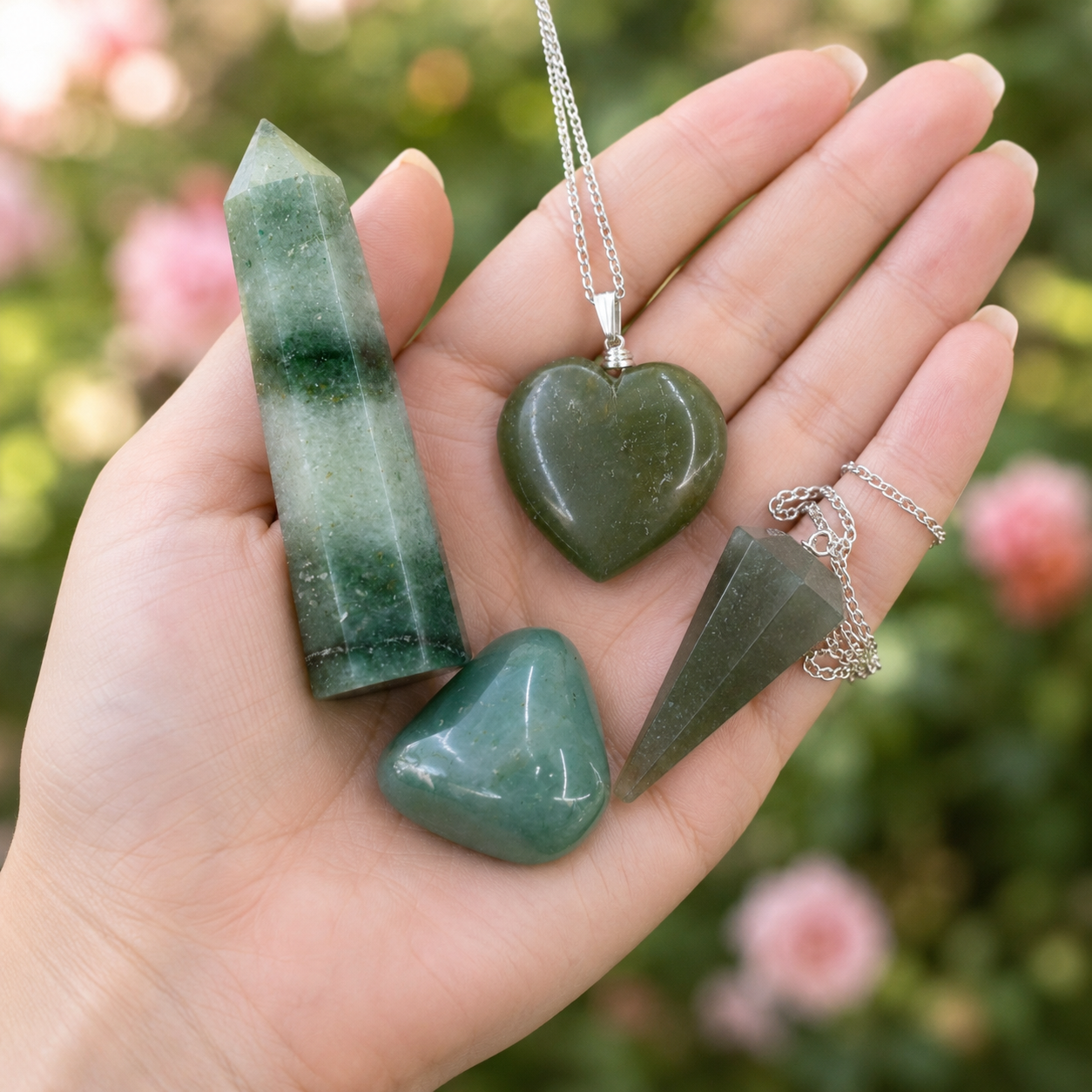 Green Aventurine Crystal Gift Set For Emotional Support and Protection, Real Polished Gemstones.  DestGlow