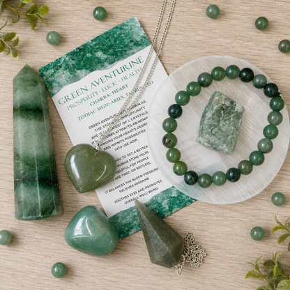 Green Aventurine Crystal Gift Set For Emotional Support and Protection, Real Polished Gemstones.  DestGlow