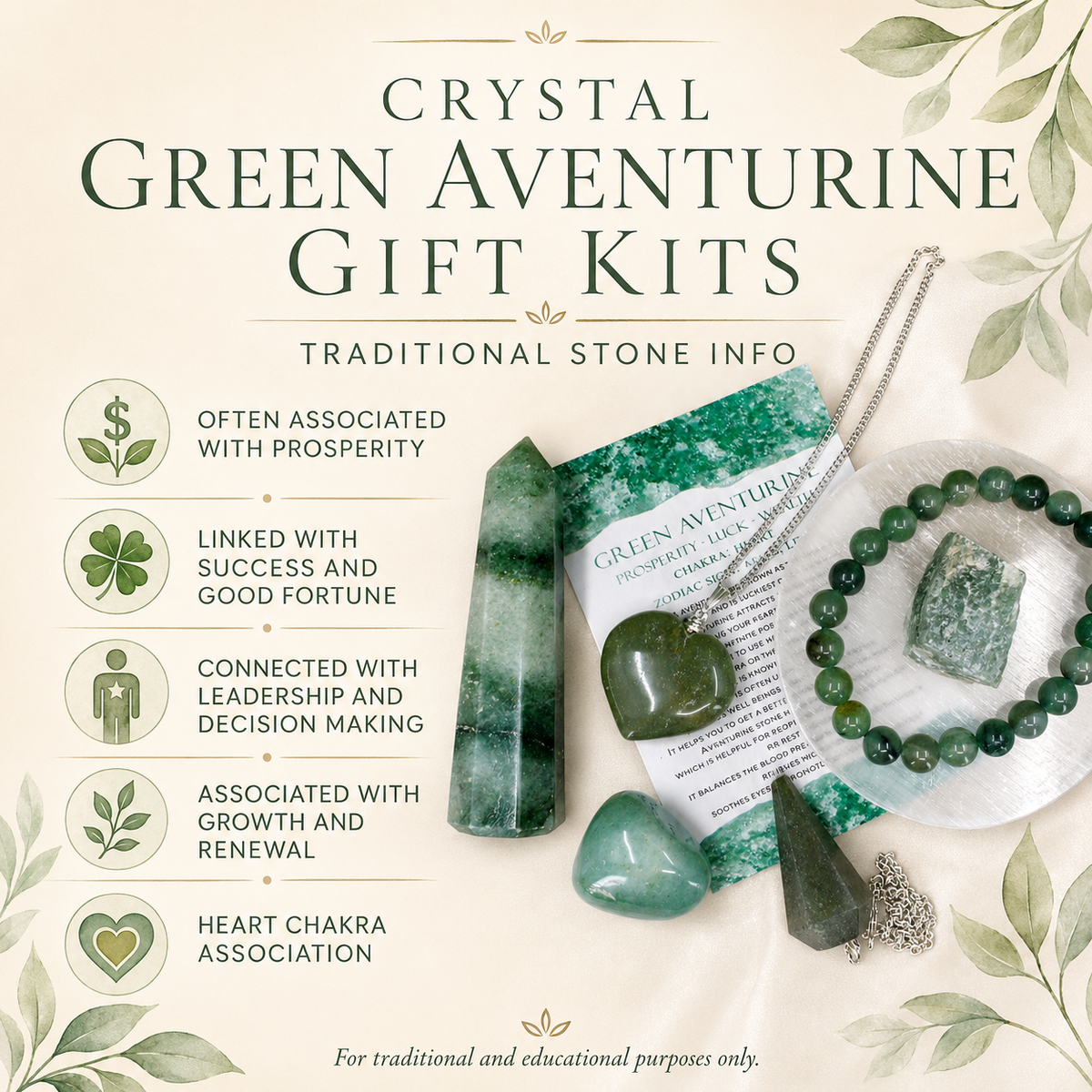 Green Aventurine Crystal Gift Set For Emotional Support and Protection, Real Polished Gemstones.  DestGlow