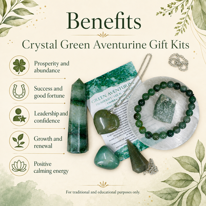 Green Aventurine Crystal Gift Set For Emotional Support and Protection, Real Polished Gemstones.  DestGlow