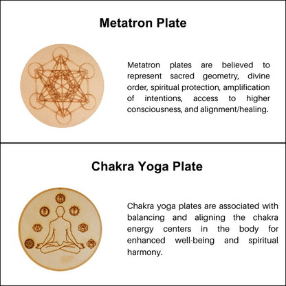 7 Chakra Merkaba Set,  Chakra Crystals Set with Wooden Grid Plate, Selenite Log  DestGlow