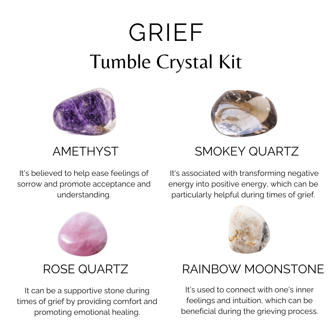 Calming GRIEF Support  Crystal Kit, Gemstone Tumble Kit, Grief Crystal Gift Set  DestGlow