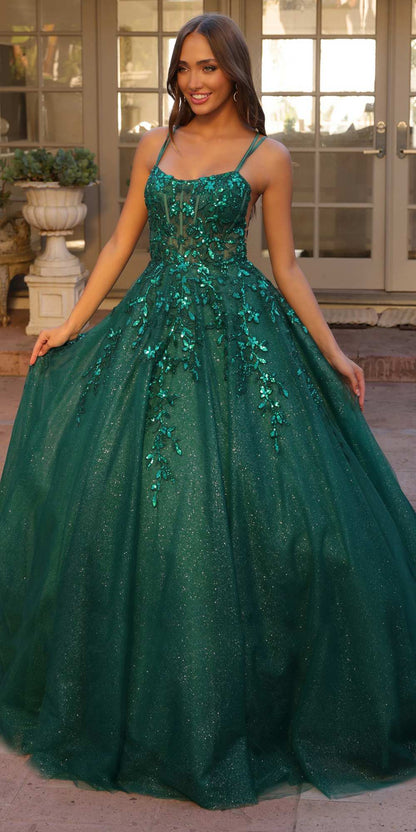 Nox Anabel H1271 Long Scoop Neckline Glitter Tulle A-Line Ballgown by DiscountDressShop