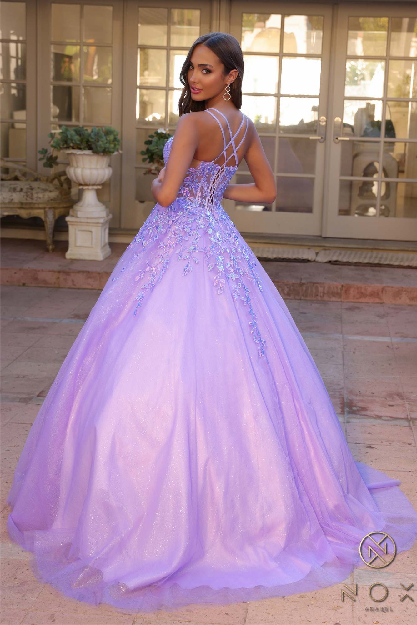 Nox Anabel H1271 Long Scoop Neckline Glitter Tulle A-Line Ballgown by DiscountDressShop