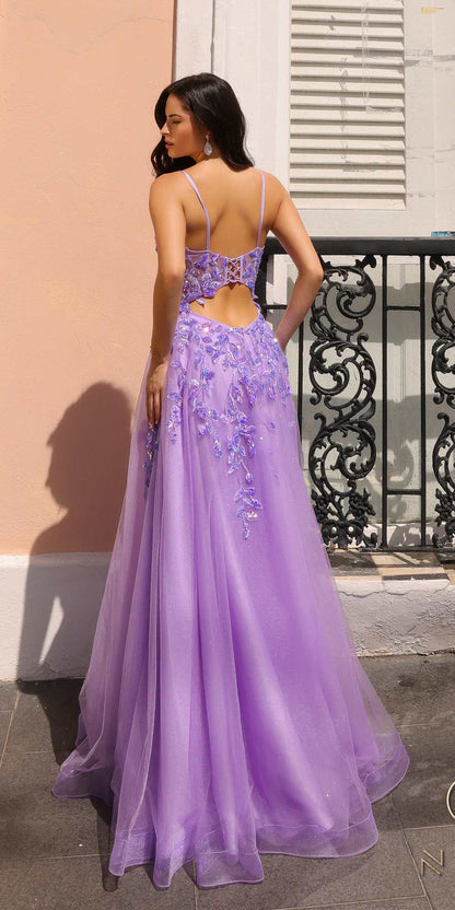 Nox Anabel H1350 Long A-Line Glitter Tulle Embroidered Sequin Applique Dress by DiscountDressShop