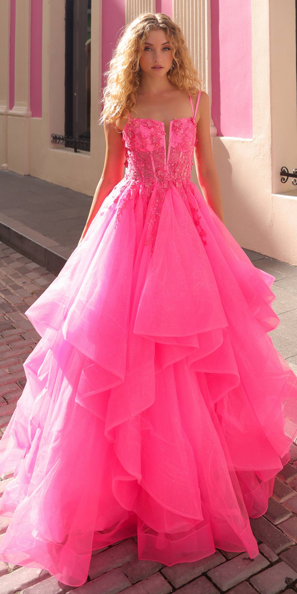 Nox Anabel H1351 Long A-Line Tiered Layered Ruffled Tulle Ballgown - DestGlow