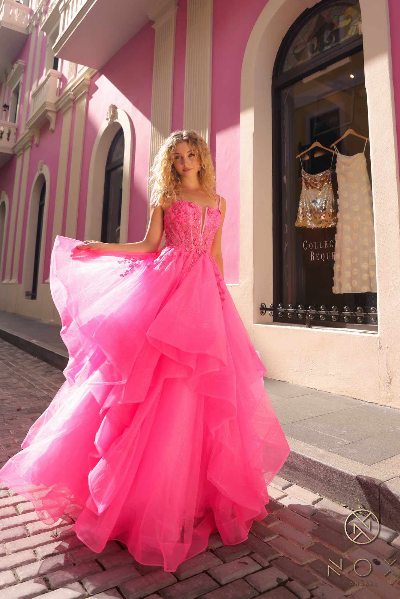 Nox Anabel H1351 Long A-Line Tiered Layered Ruffled Tulle Ballgown - DestGlow