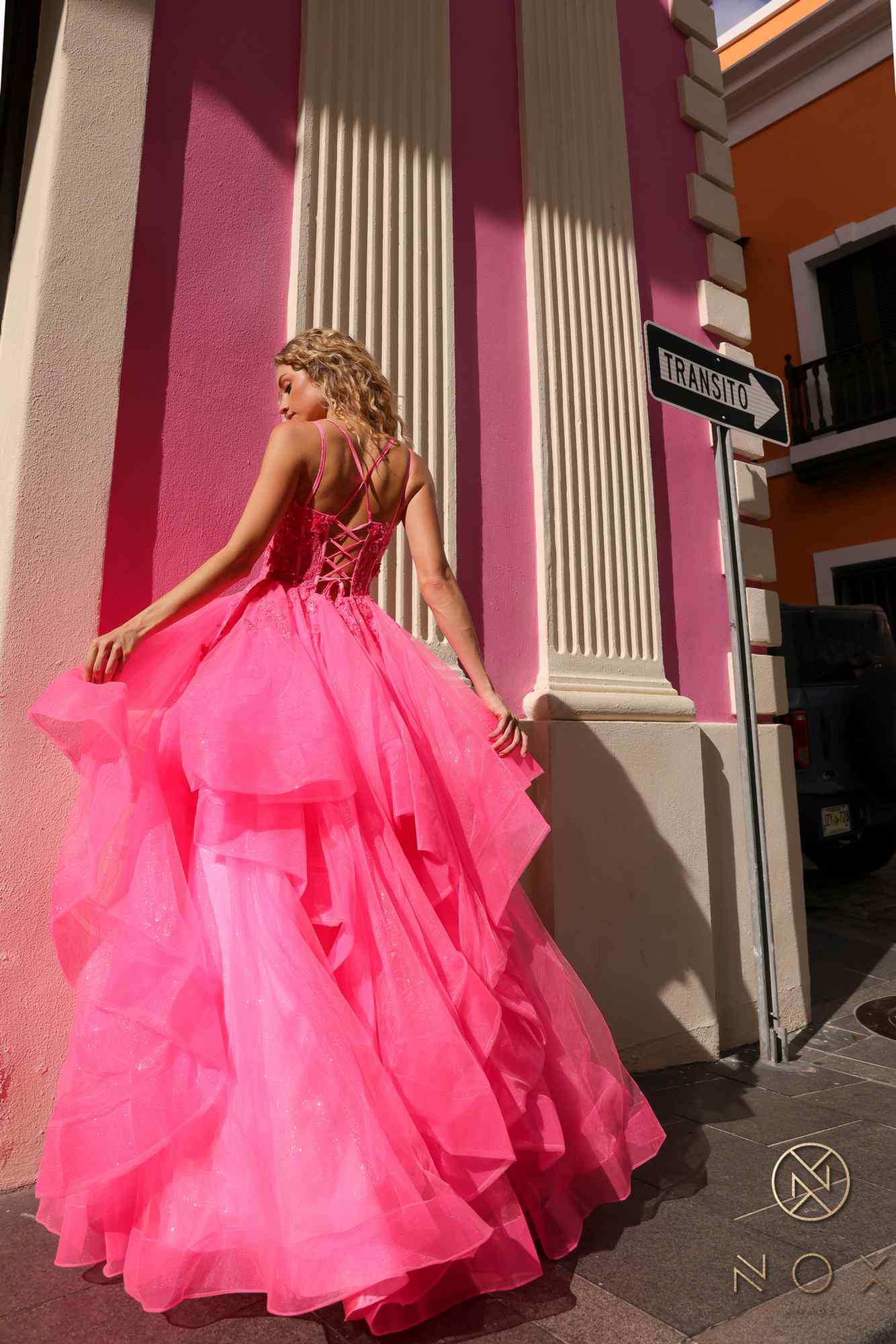 Nox Anabel H1351 Long A-Line Tiered Layered Ruffled Tulle Ballgown - DestGlow