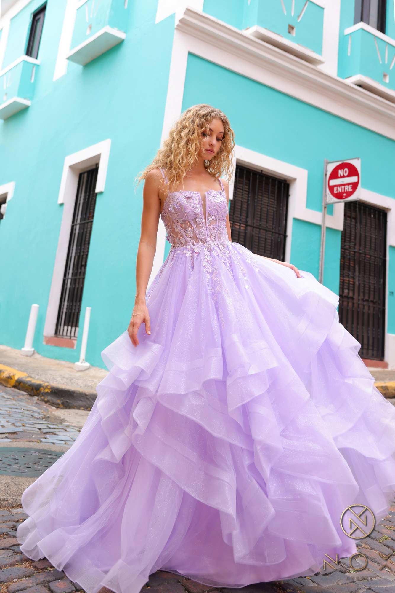 Nox Anabel H1351 Long A-Line Tiered Layered Ruffled Tulle Ballgown - DestGlow