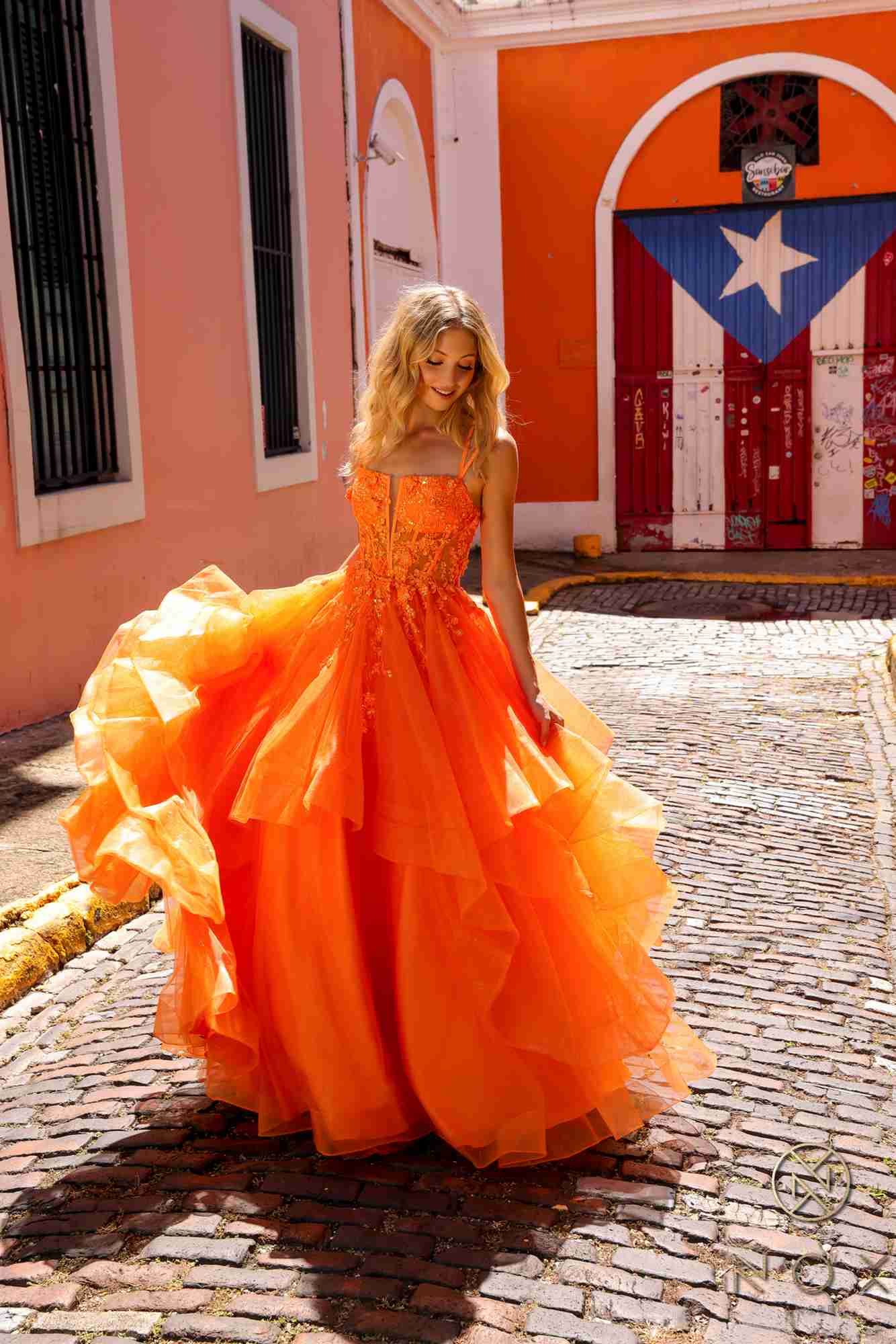 Nox Anabel H1351 Long A-Line Tiered Layered Ruffled Tulle Ballgown - DestGlow