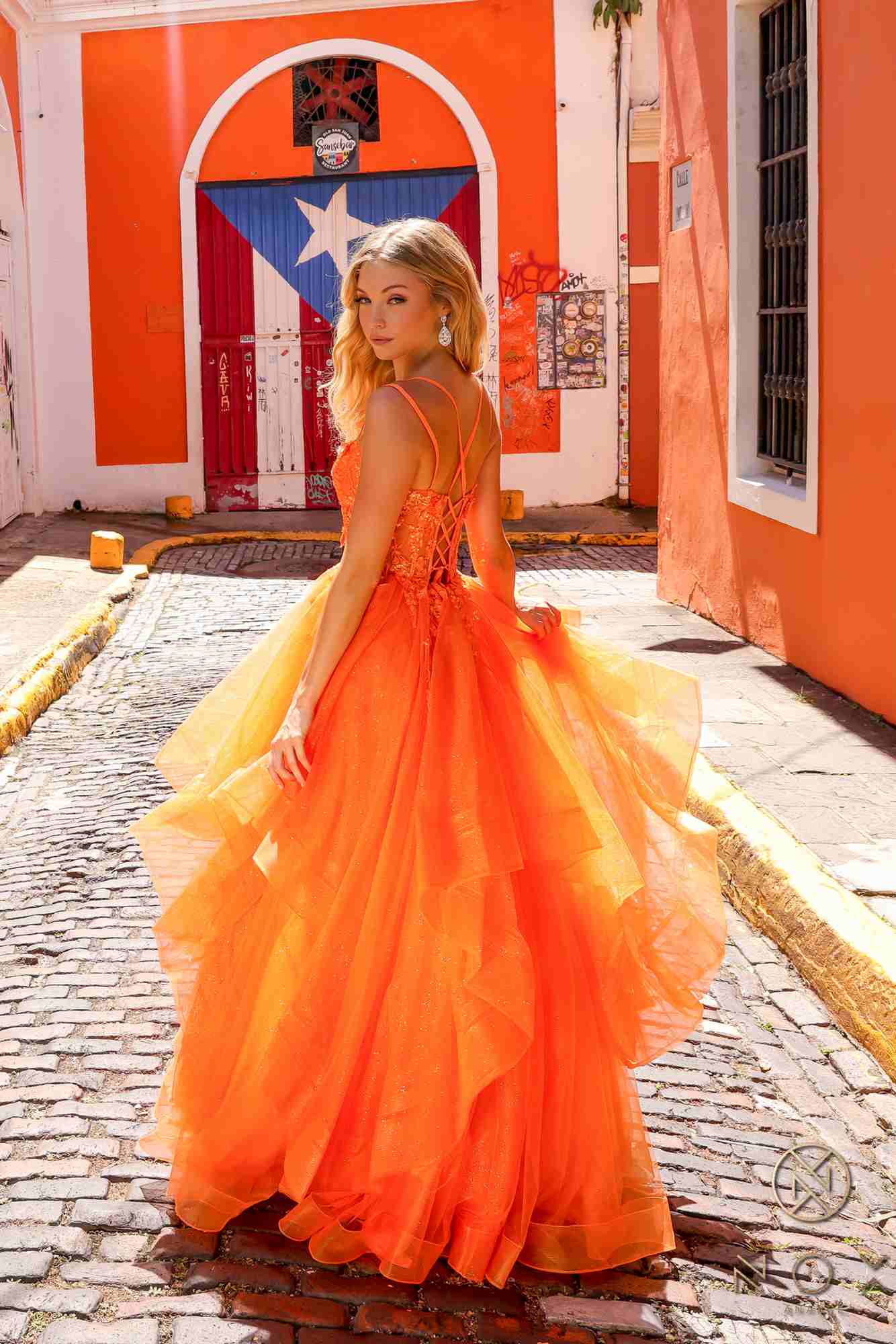 Nox Anabel H1351 Long A-Line Tiered Layered Ruffled Tulle Ballgown - DestGlow