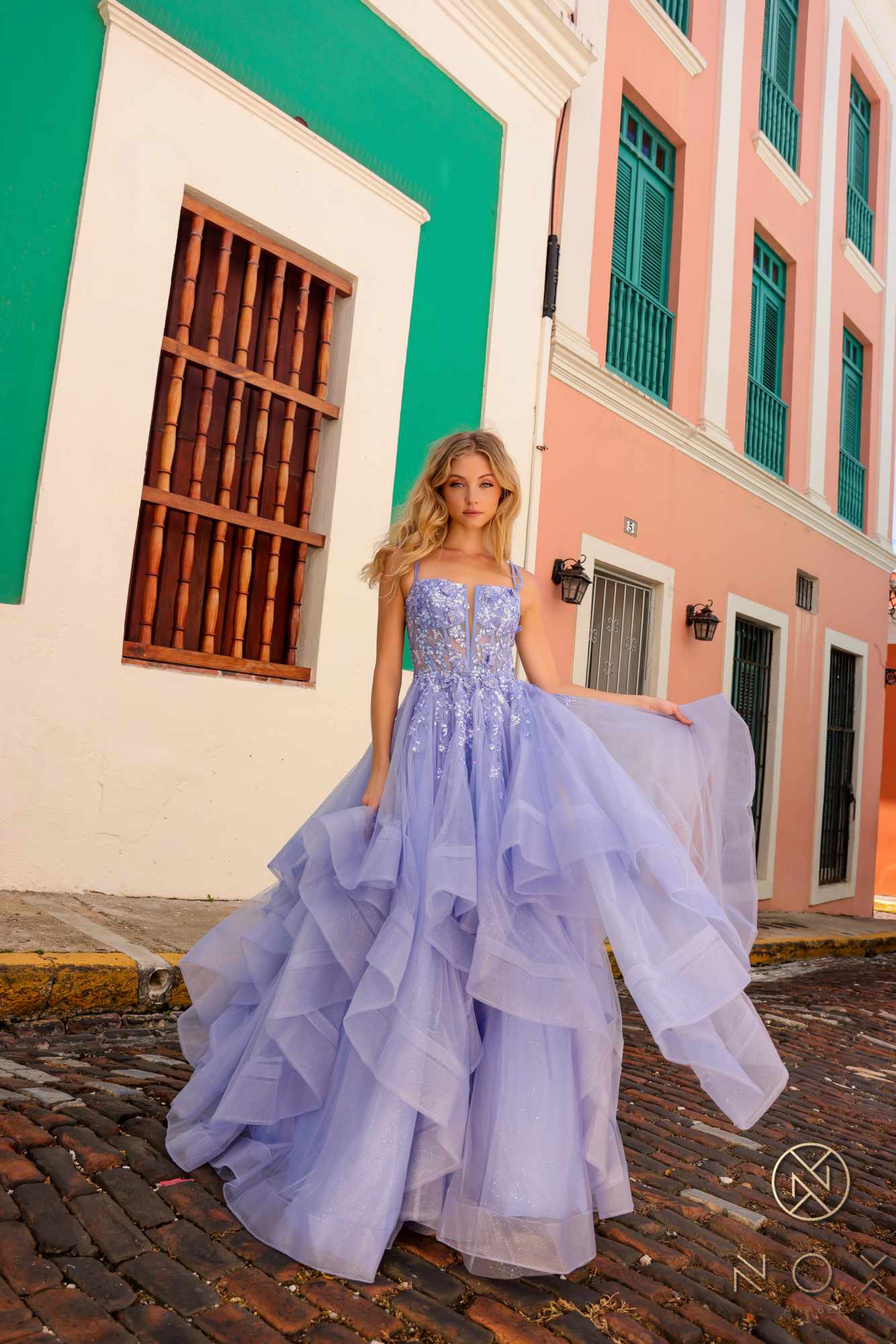 Nox Anabel H1351 Long A-Line Tiered Layered Ruffled Tulle Ballgown - DestGlow