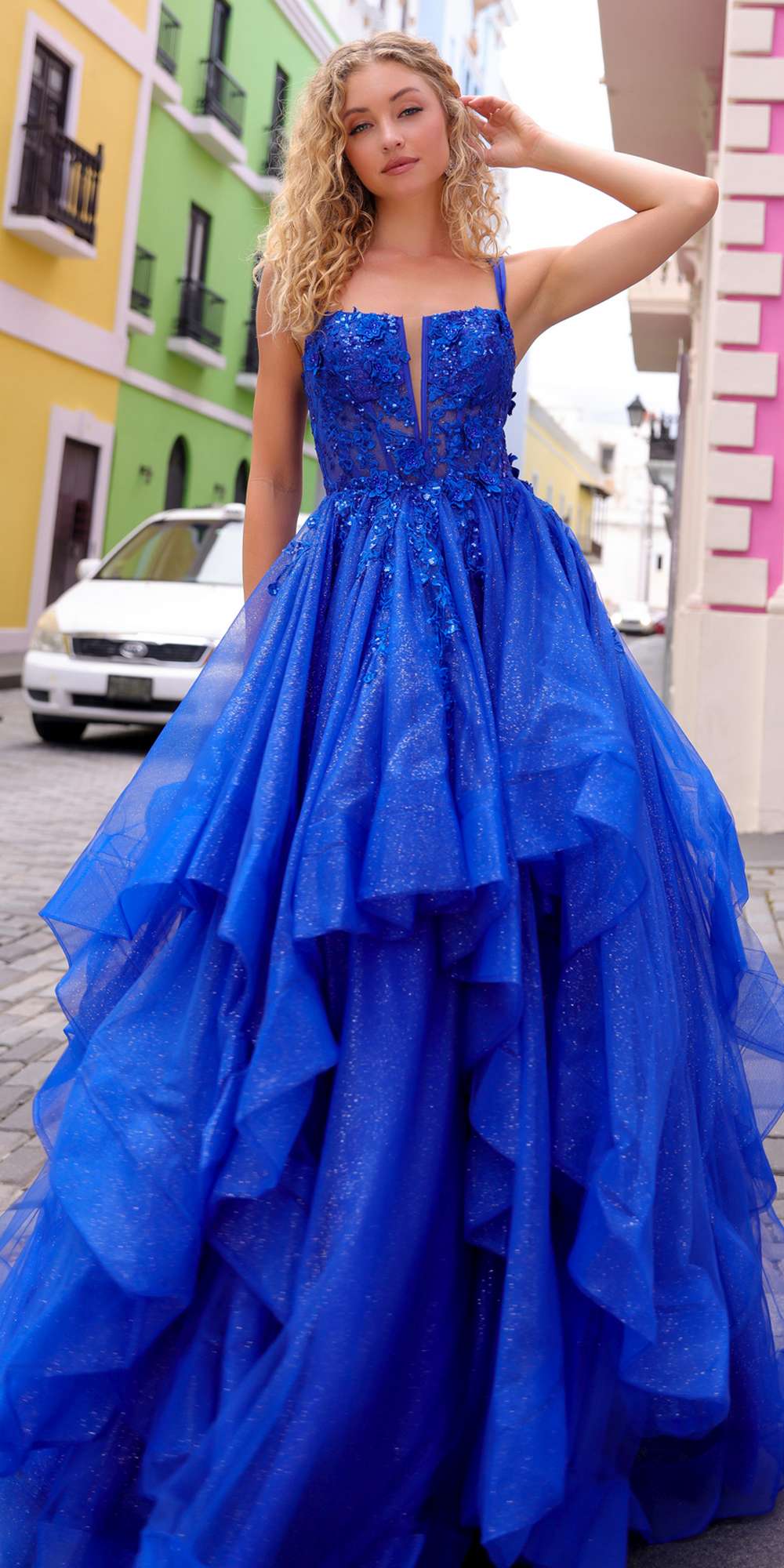 Nox Anabel H1351 Long A-Line Tiered Layered Ruffled Tulle Ballgown - DestGlow