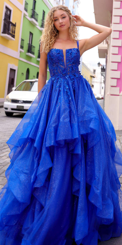 Nox Anabel H1351 Long A-Line Tiered Layered Ruffled Tulle Ballgown - DestGlow