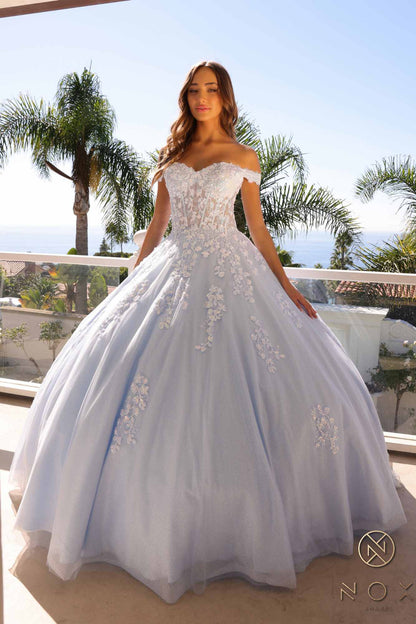 Nox Anabel H1352 Poofy A-Line Ballgown Off the Shoulder Quinceanera Dress by DiscountDressShop