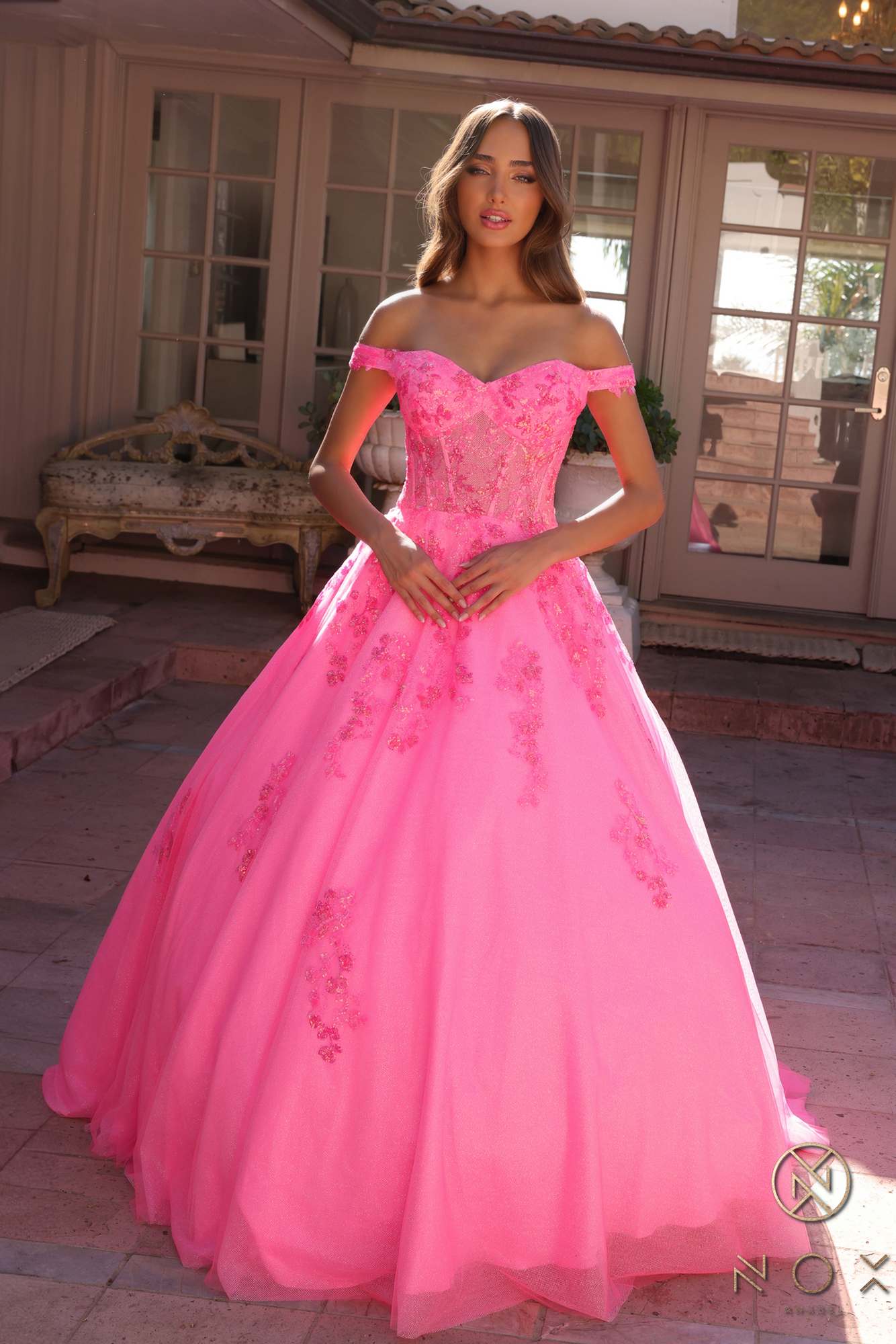 Nox Anabel H1352 Poofy A-Line Ballgown Off the Shoulder Quinceanera Dress by DiscountDressShop