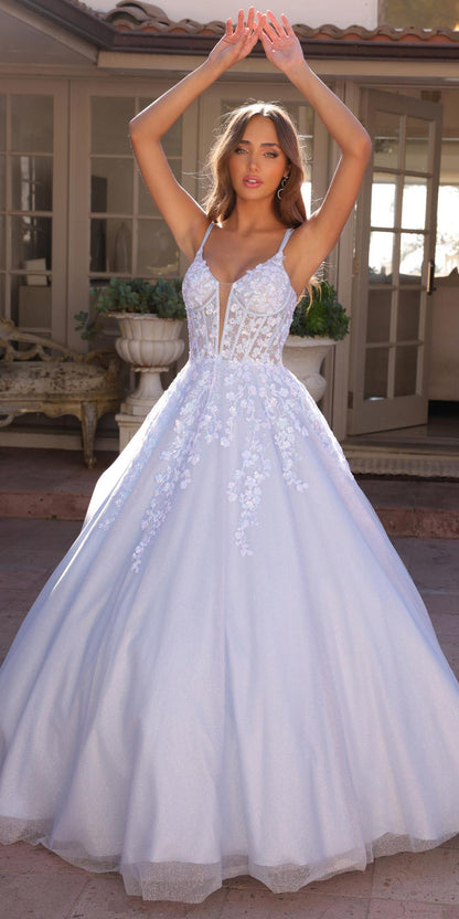 Nox Anabel H1357 Plunging Illusion Neckline Corset A-Line Ballgown by DiscountDressShop