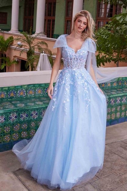 Nox Anabel H1680 Draped Tie-Up Straps Applique Tulle Dress by DiscountDressShop