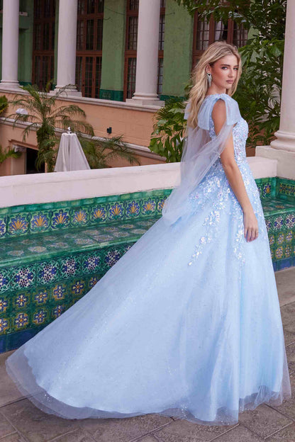Nox Anabel H1680 Draped Tie-Up Straps Applique Tulle Dress by DiscountDressShop
