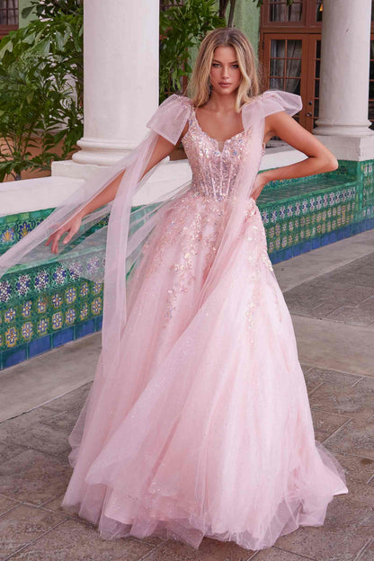 Nox Anabel H1680 Draped Tie-Up Straps Applique Tulle Dress by DiscountDressShop