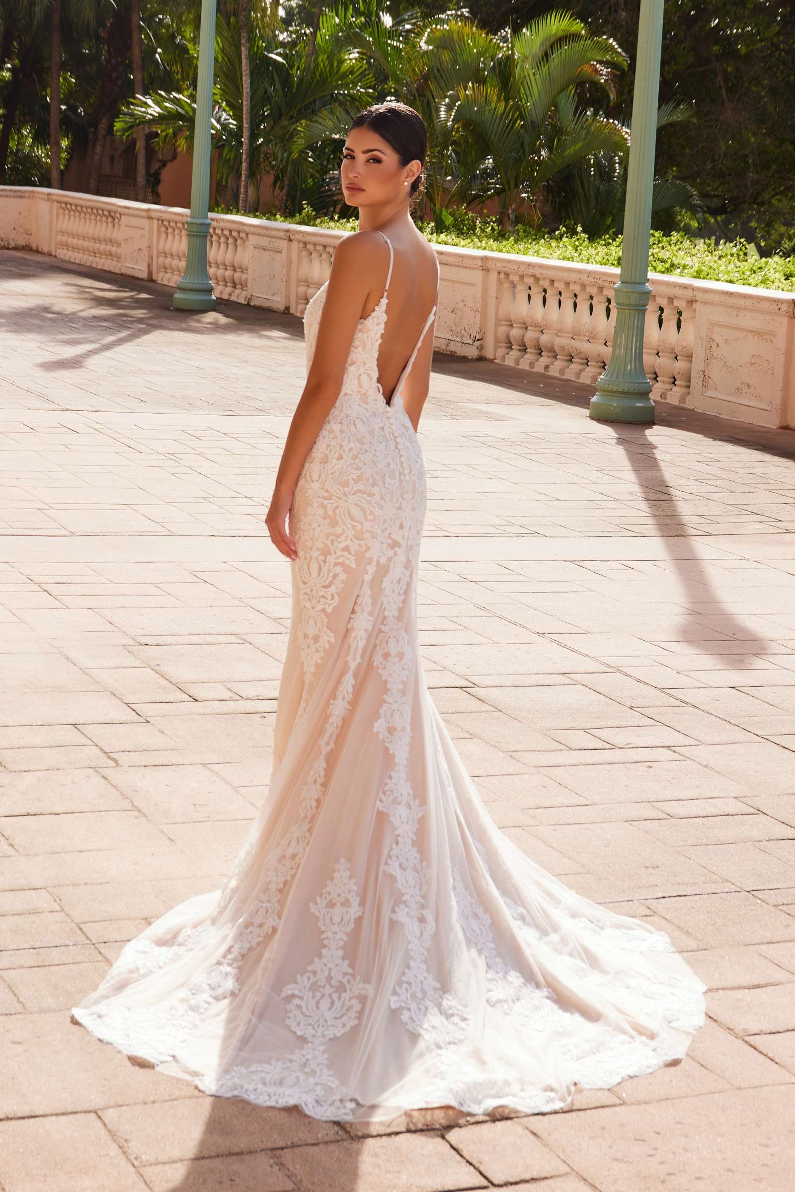 Nox Anabel H494 Spaghetti Strap V-Neckline Long Lace Wedding Gown by DiscountDressShop