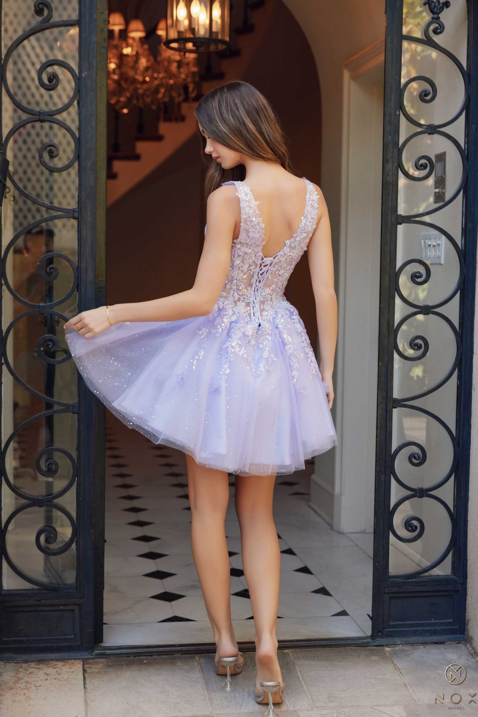 Nox Anabel H846 Short Glitter Sequin Applique A-Line Dress by DiscountDressShop