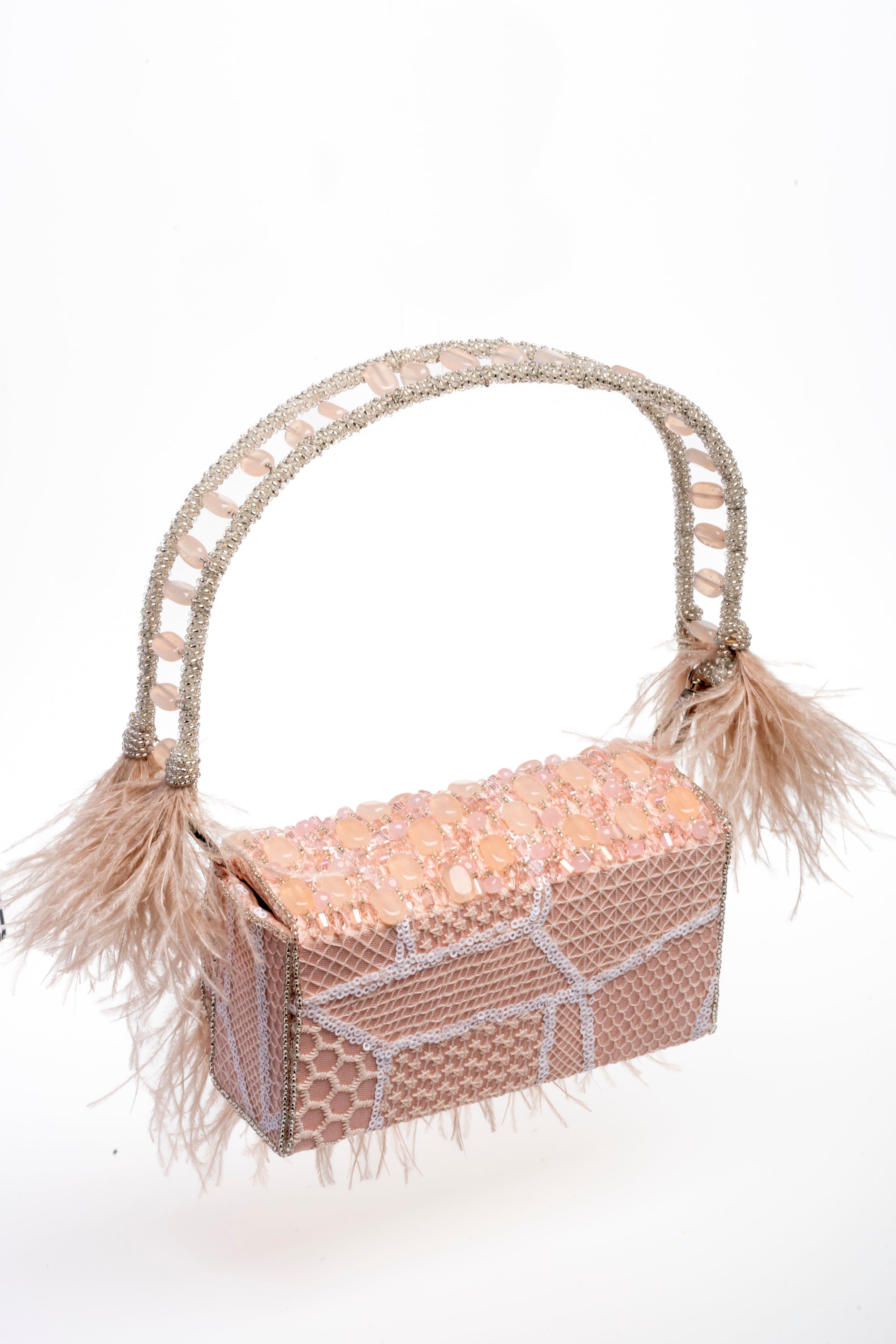 Peach Flap Bag with Feathers by Lara New York
