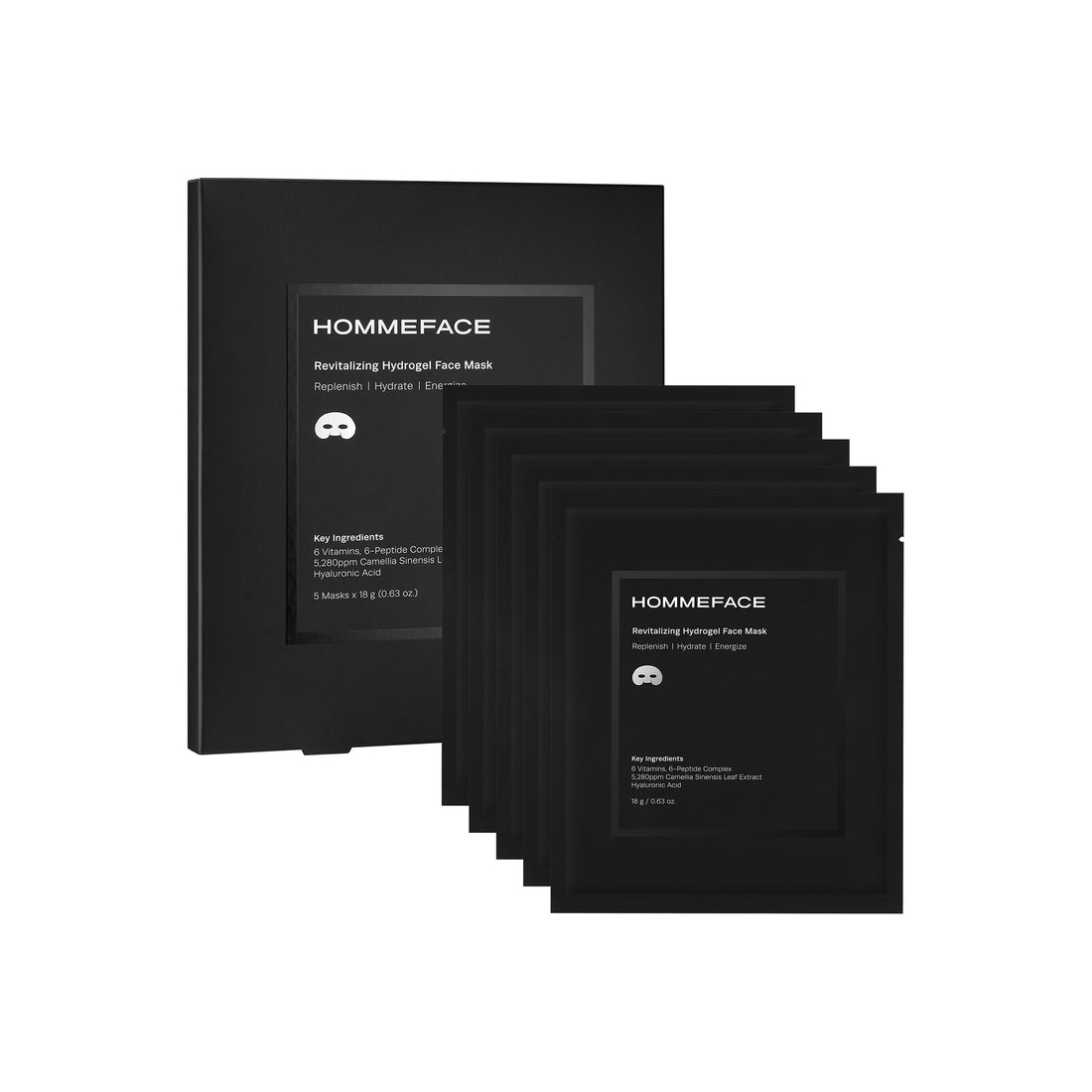 HommeFace Revitalizing Hydrogel Face Mask Set - 5 Masks x 18g by Pasteur Pharmacy