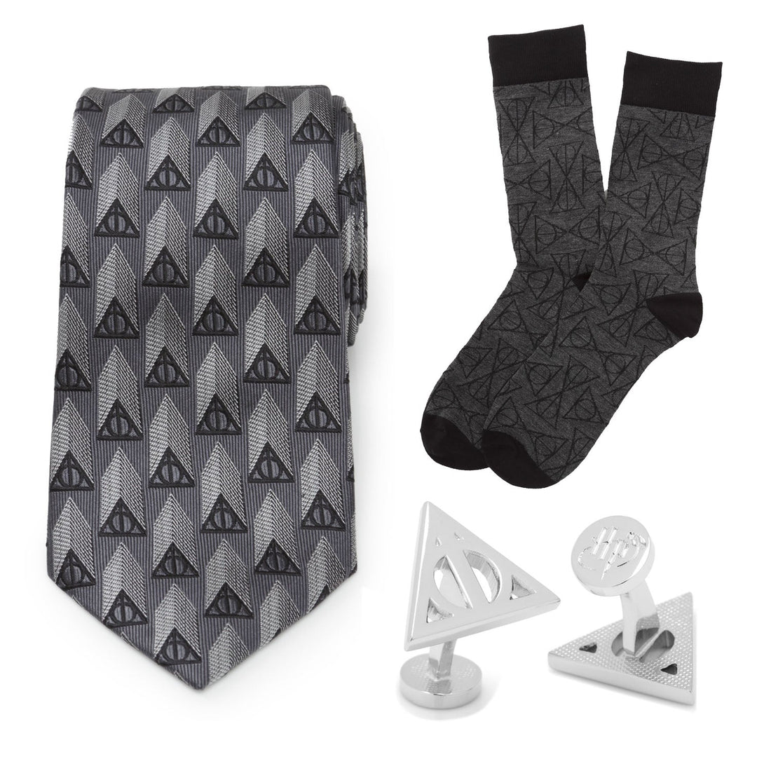 Harry Potter Deathly Hallows Gray Necktie Gift Set by Cufflinks.com