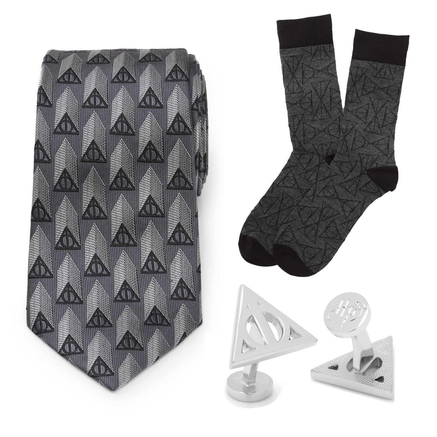 Harry Potter Deathly Hallows Gray Necktie Gift Set by Cufflinks.com