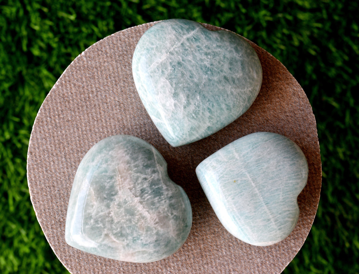 Amazonite Heart Crystal, Puffy Mini 2 Inch Pocket Crystal Heart  DestGlow