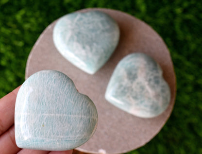 Amazonite Heart Crystal, Puffy Mini 2 Inch Pocket Crystal Heart  DestGlow