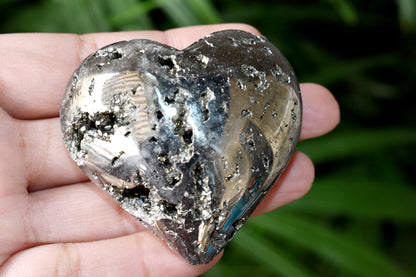 Polished Pyrite Druzy Heart Crystal, Puffy Mini 2 Inch Pocket Crystal Heart  DestGlow