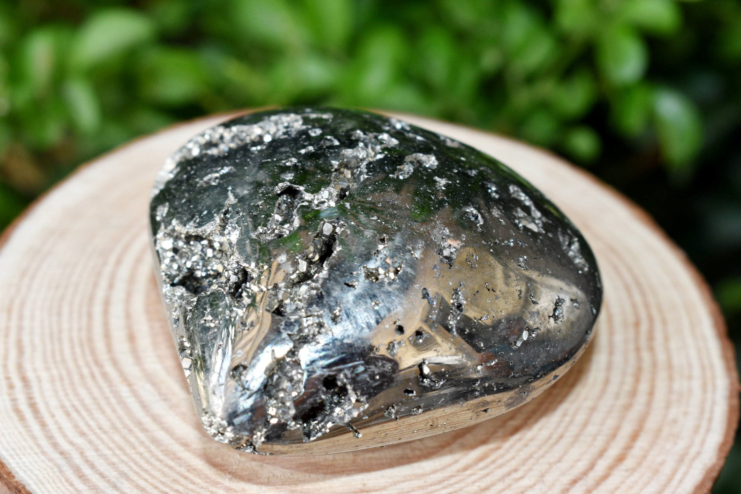 Polished Pyrite Druzy Heart Crystal, Puffy Mini 2 Inch Pocket Crystal Heart  DestGlow