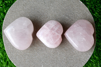 Polished Rose Quartz Heart Crystal, Puffy Mini 2 Inch Pocket Crystal Heart  DestGlow