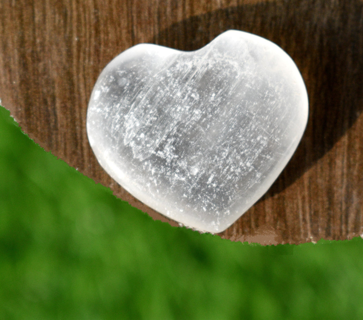 1.5" Selenite Puffy Heart Crystal, Natural Polished Small Pocket palm stone.  DestGlow