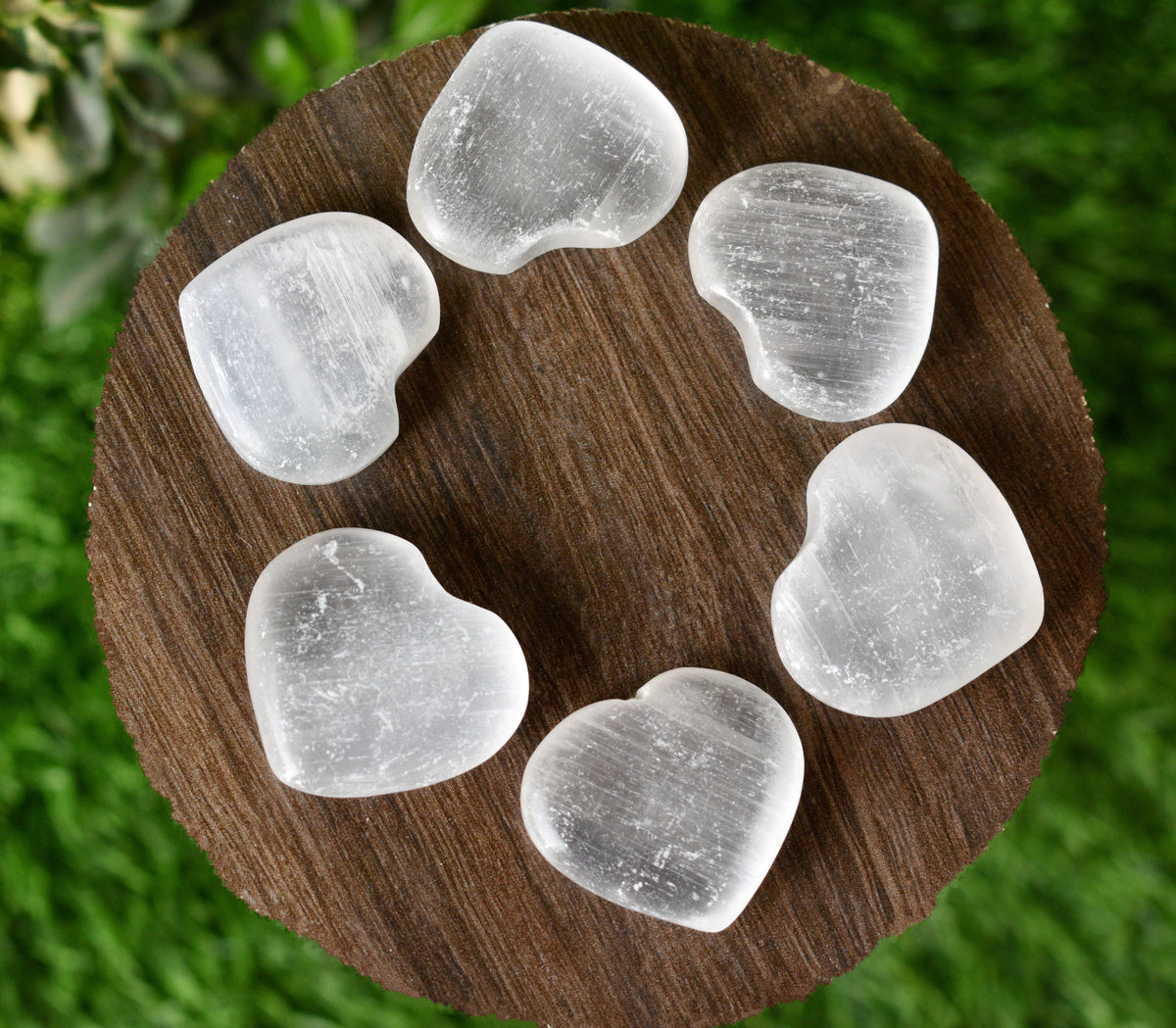 1.5" Selenite Puffy Heart Crystal, Natural Polished Small Pocket palm stone.  DestGlow